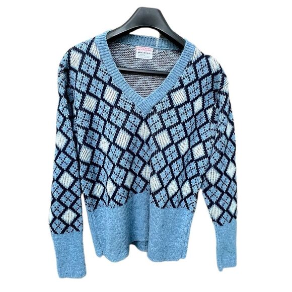 Vintage McGregor Shelton Gyle X-VEE Pullover V Neck Blue Wool Sweater Size L NWT - Picture 12 of 12